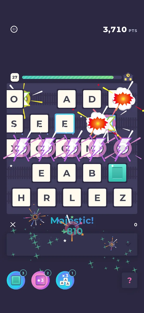 Lightning and Bomb cars going off on a Word Rails board